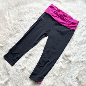 Under Armour cropped workout leggings in black and pink